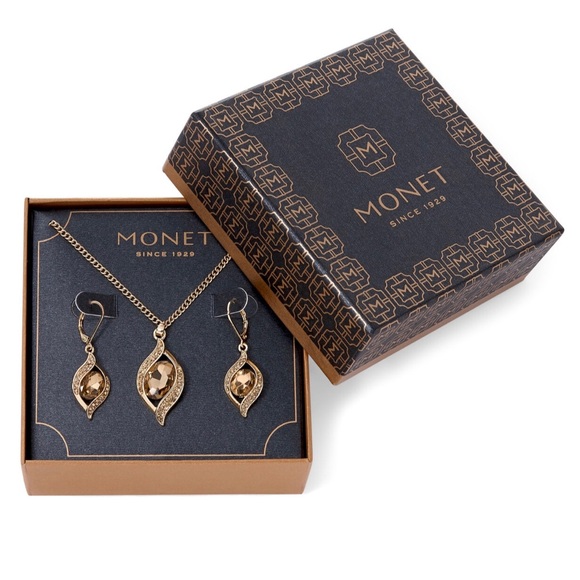 -SOLD_Monet Brown Cryst-Ornament Necklace Earrings - Picture 5 of 7